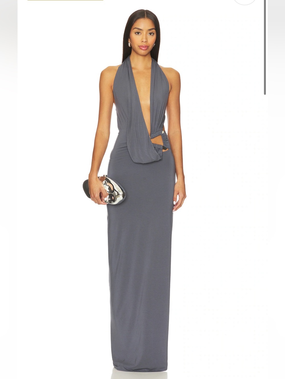 NBD Gray Draped Halter Maxi Dress